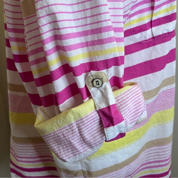New York & Company Pink Yellow Stripe Button Down Women Blouse Top Size XL - Picture 6 of 11